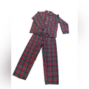 Oscar de la Renta Sleepwear Cotton Red and Green Plaid Pajama Set Mens